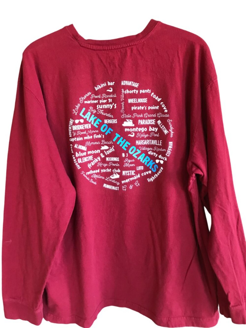 Upcycled Lake of the Ozarks Tee, Magenta Landmarks & Marinas Graphic, Size 2XL